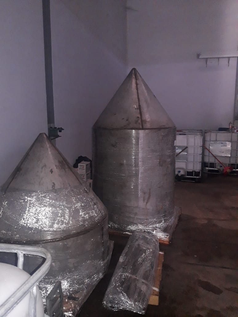 Conical stainless steel reactor stages being manufactured in Batam, Indonesia