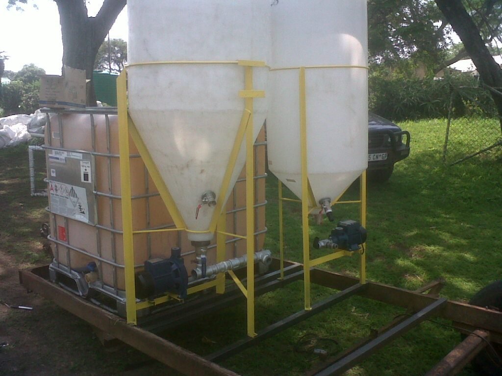 Mobile manufacturing unit with conical hoppers under construction for South Africa
